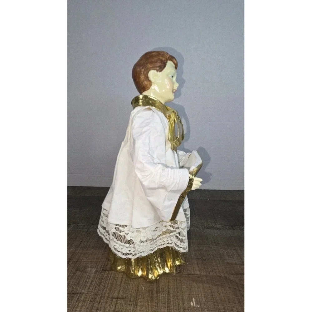 Vtg Dept 56 Papier Mache Choir Boy Figurine White Gold Songbook 1960s Christmas